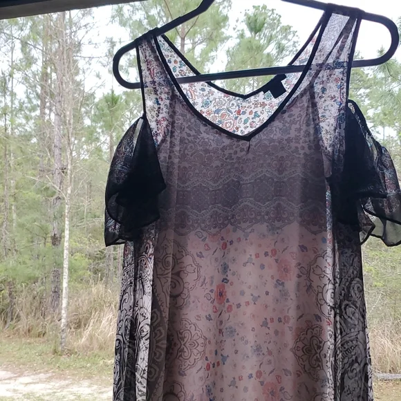 New Directions Boho Cold Shoulder Ditsy Floral Slipon Dress S Very Sheer… - Picture 17 of 17
